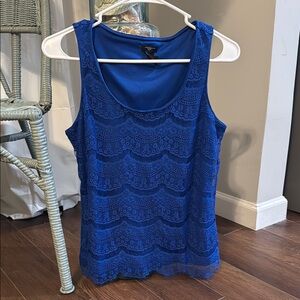 Ann Taylor Blue Ruffled Sleeveless Tank Top